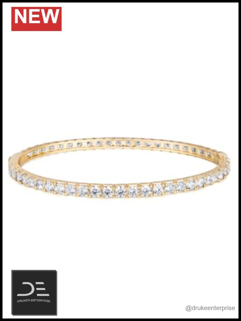 5A Cubic Zirconia Bangle Bracelet 18K Yellow Gold Plated Brass Women's